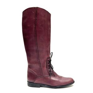 Vintage 1970s plum leather knee nigh lace up equestrian riding boots